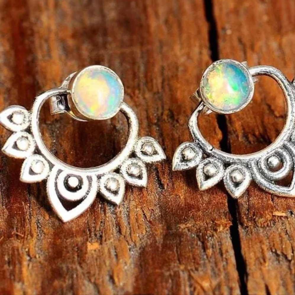 💥RESTOCKED💥Zen Lotus Silver and Opalescent Moonstone Jacket Earrings - Picture 5 of 5
